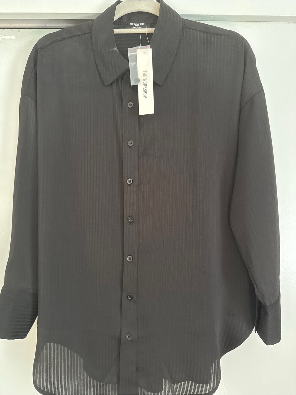 The Workshop Black Pinstripe Semi-Sheer Button-Up Shirt